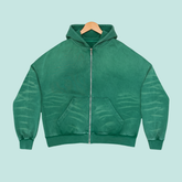 SCRATCH FOREST GREEN ZIP UP BOXY FIT HOODIE PRINT