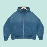 SCRATCH STONE BLUE ZIP UP BOXY FIT HOODIE PRINT