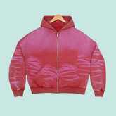 SCRATCH BRIGHT RED ZIP UP BOXY FIT HOODIE PRINT