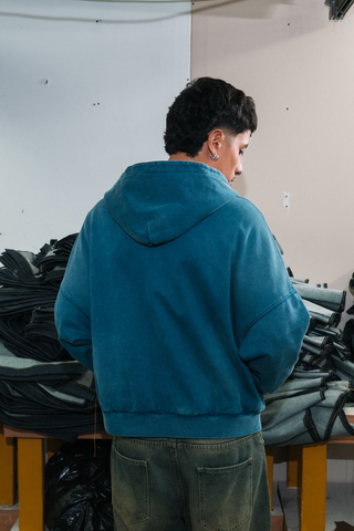 SCRATCH STONE BLUE ZIP UP BOXY FIT HOODIE