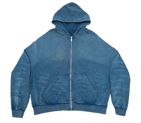 SCRATCH STONE BLUE ZIP UP BOXY FIT HOODIE PRINT