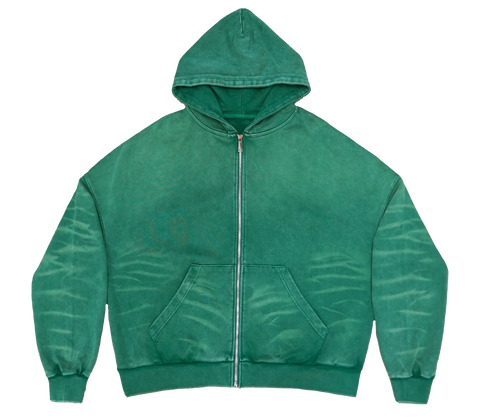 SCRATCH FOREST GREEN ZIP UP BOXY FIT HOODIE PRINT