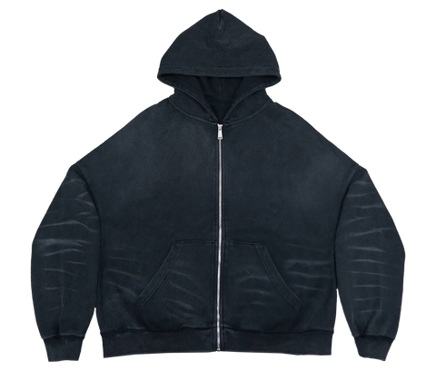 SCRATCH BLACK ZIP UP BOXY FIT HOODIE PRINT