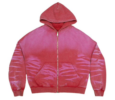 SCRATCH BRIGHT RED ZIP UP BOXY FIT HOODIE PRINT